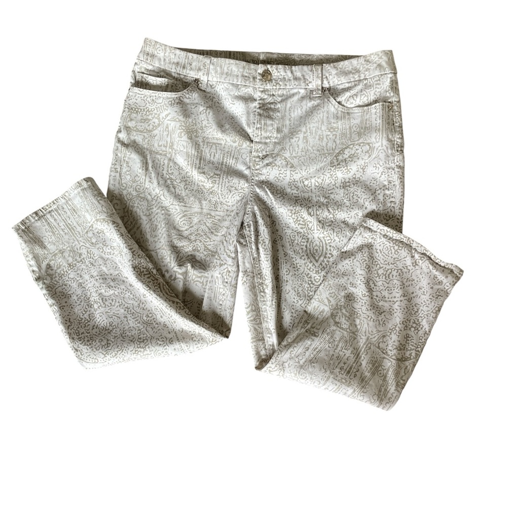 Chico's Cream Patterned Straight Leg Jeans